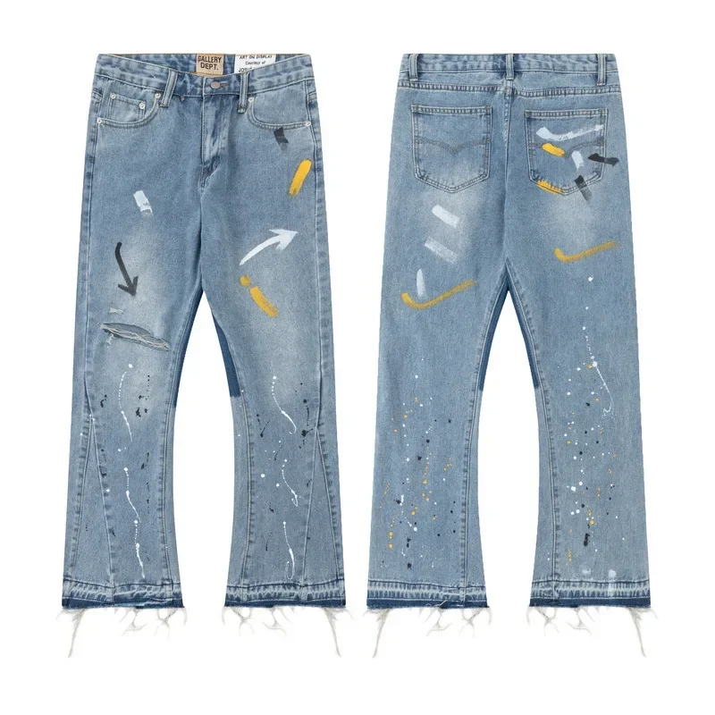 

Hot GALLERY DEPT TIDE Fashion Brand letter logo Hand-painted splash-ink graffiti patchwork casual pants Men Micro flared Long Pa