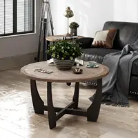 Farmhouse Coffee Table with Crisscross Base, French Country Accent Table for Family, Dinning or Living Room, Modern, Round 1