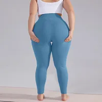 Plus size yoga pants women high waisted hip lift athletic leggings slim sports capri pants with pockets solid color sweatpants - Image 3