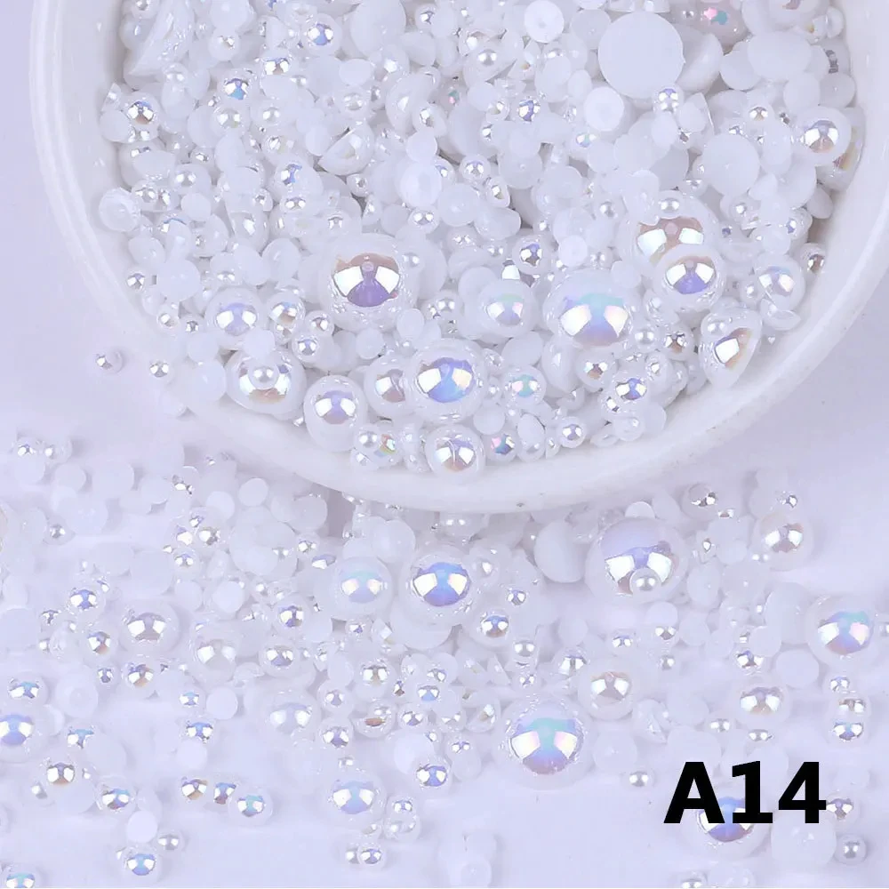 Random Mix 3-8mm AB Color Half Round ABS Beads Imitation Pearl Flatback Beads for DIY Nail Decor Jewelry Making