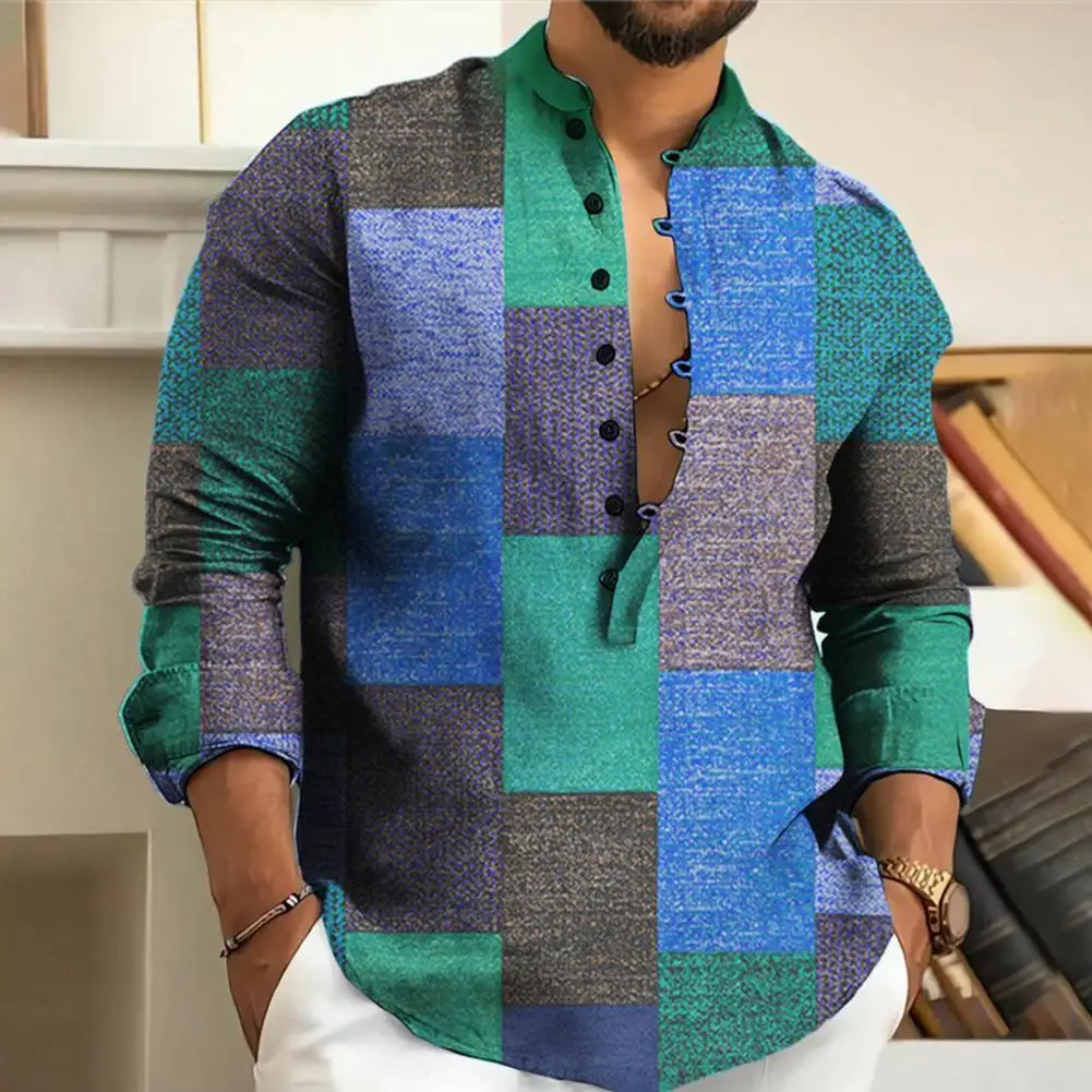 

2023 New Men's Shirt Floral Graphic Prints Stand Collar Outdoor Street Long Sleeve Print Blouse Cotton Linen Vintage Yoga Shirts
