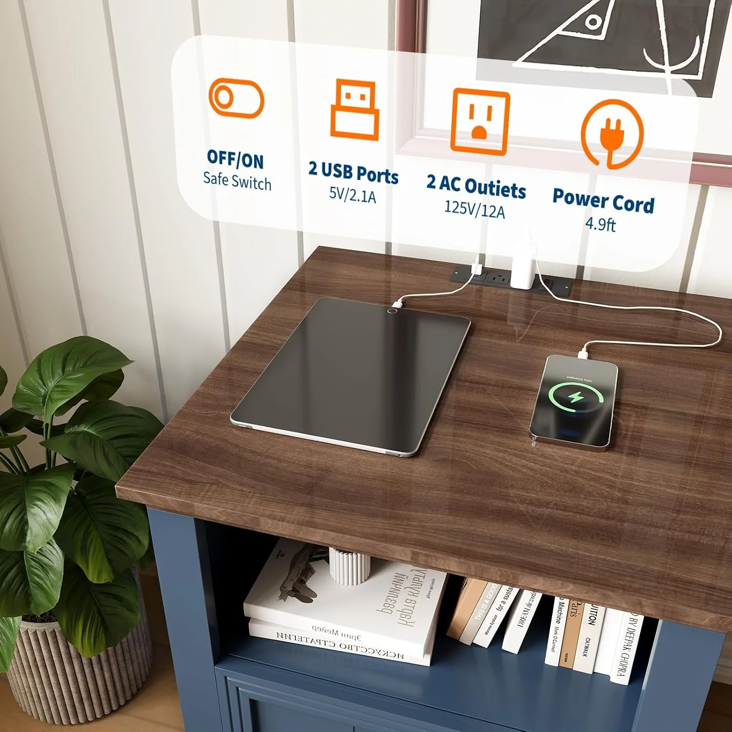 18 Inch Wood Nightstand with USB Charging Station Modern Fluted Bedside Table 2 Drawer End Table with Storage Shelf for Bedroom Living Room Home Office Apartment Dorm Blue 3 18 Inch Wood Nightstand with USB Charging Station Modern Fluted Bedside Table 2 Drawer End Table with Storage Shelf for Bedroom Living Room Home Office Apartment Dorm Blue 3