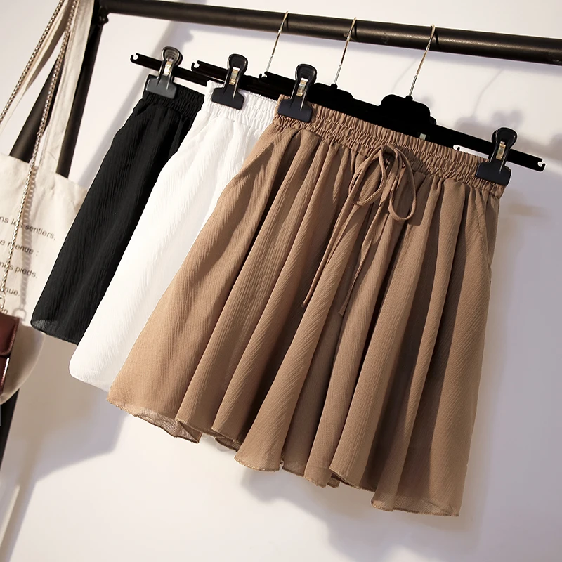Loose Leisure Solid Shorts Women High Elastic Waist Summer Chiffon Lace-up All-match 4XL Sweet Korean Style Chic Fashion Flare