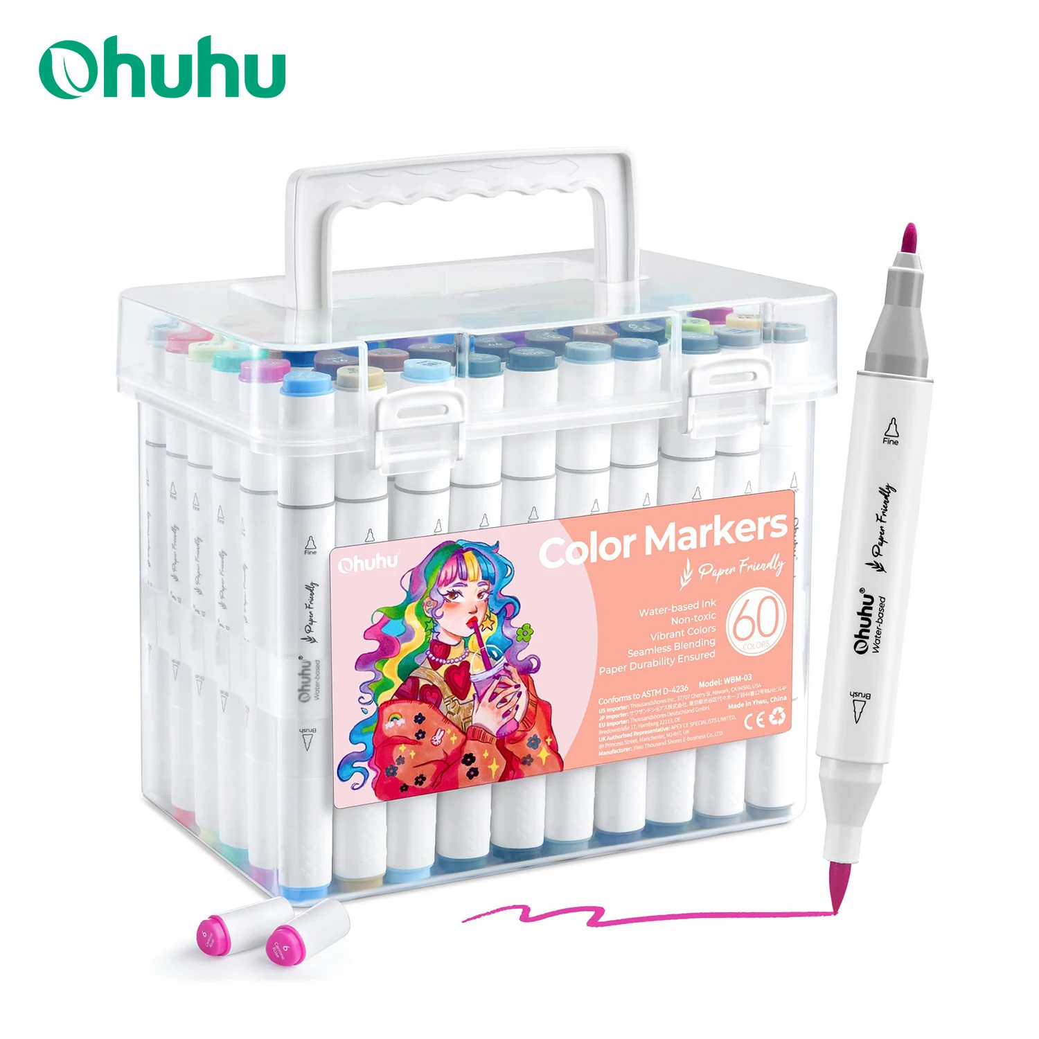 MarkMe 60 Colors Alcohol Markers Set, Dual Tips Blender Art Markers, Permanent Alcohol Based Sketch Pens For Artist Adults Coloring Illtrations With Organizing Case, Pad