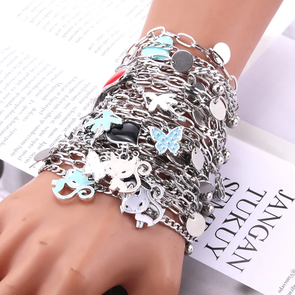 10Pcs/Lot Mixed Fashion Pearl Women Stainless Steel Bracelets High Quality Party Gift Cute Charm Bracelets Jewelry Wholesale