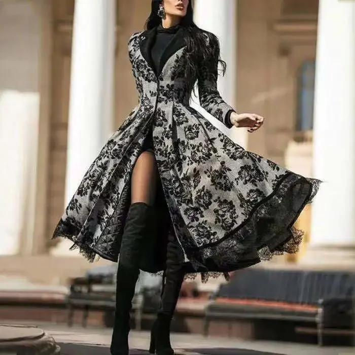 

Women's Dress Autumn Winter Women's Coat 2024 Women's autumn winter lace stitching jacket slim and elegant long skirt