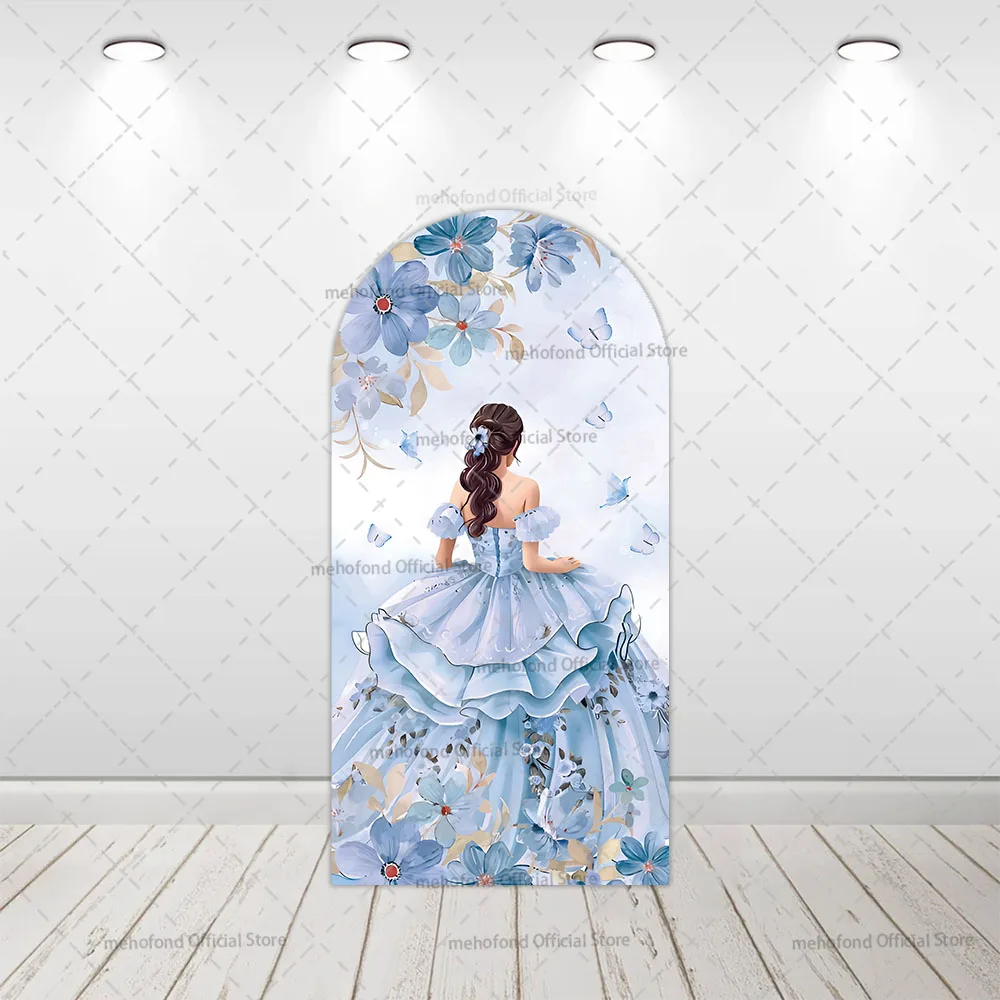 Mehofond 사용자 정의 양면 세이지 Quinceanera 꽃 공주 드레스 소녀 생일 파티 커버 Chiara Arch 배경 장식 배경