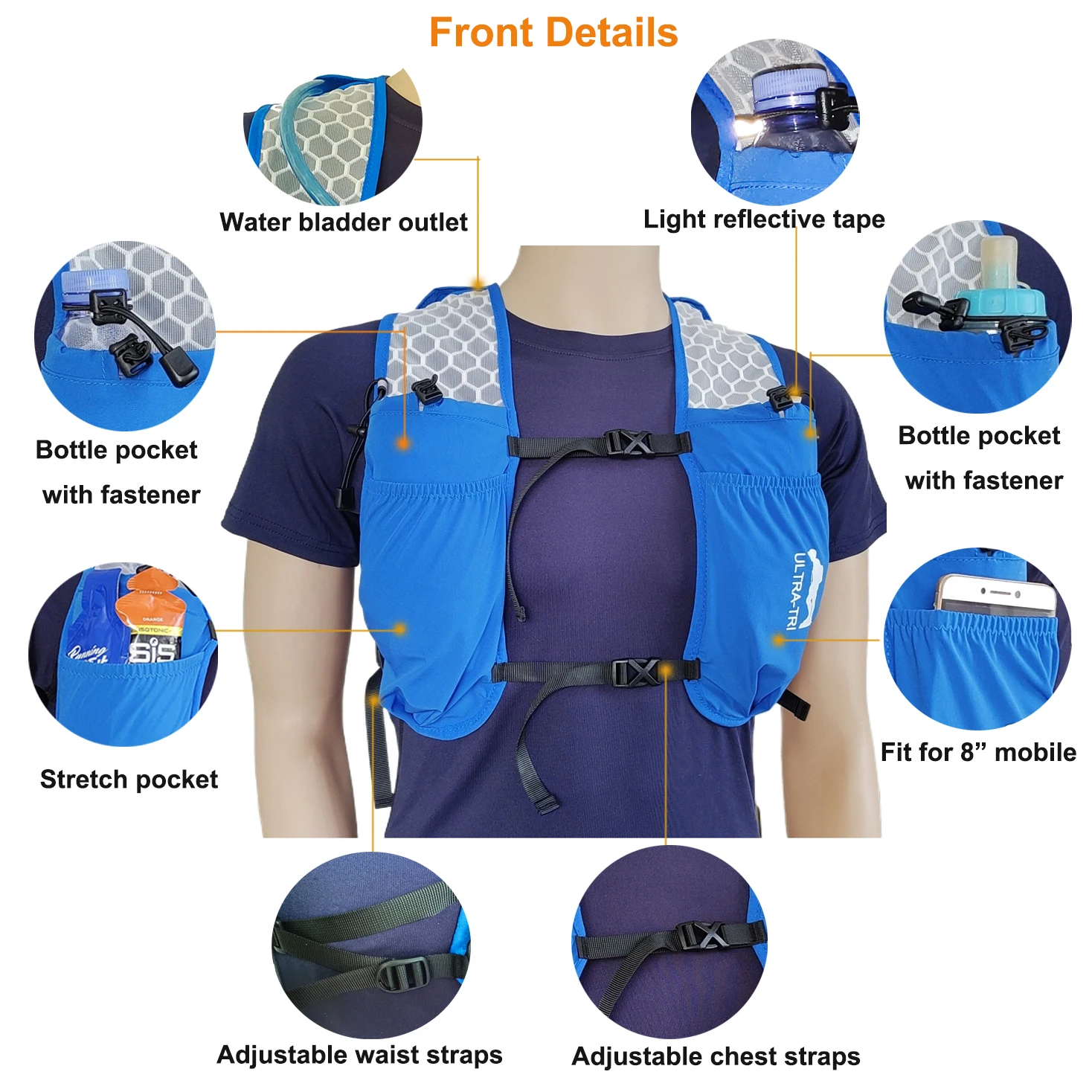 ULTRA-TRI Lightweight Hydration Running Vest Waterproof Trail Running Backpack 6L 5