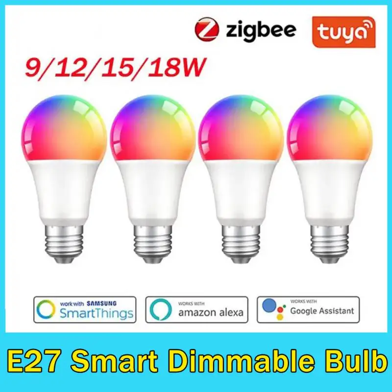 

Умная приглушаемая волшебная лампа Tuya Zigbee3.0, 9/12/15/18 Вт, E27, RGBCW, светодиодная лампа, умное управление с помощью приложения Alexa, Google Home, Alice