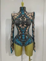 2025 Sparkle Rhinestones Long Sleeve Stretch Bodysuits Women Evening Luxury Birthday Party Sexy Nightclub Bar Stage Costume - Image 3