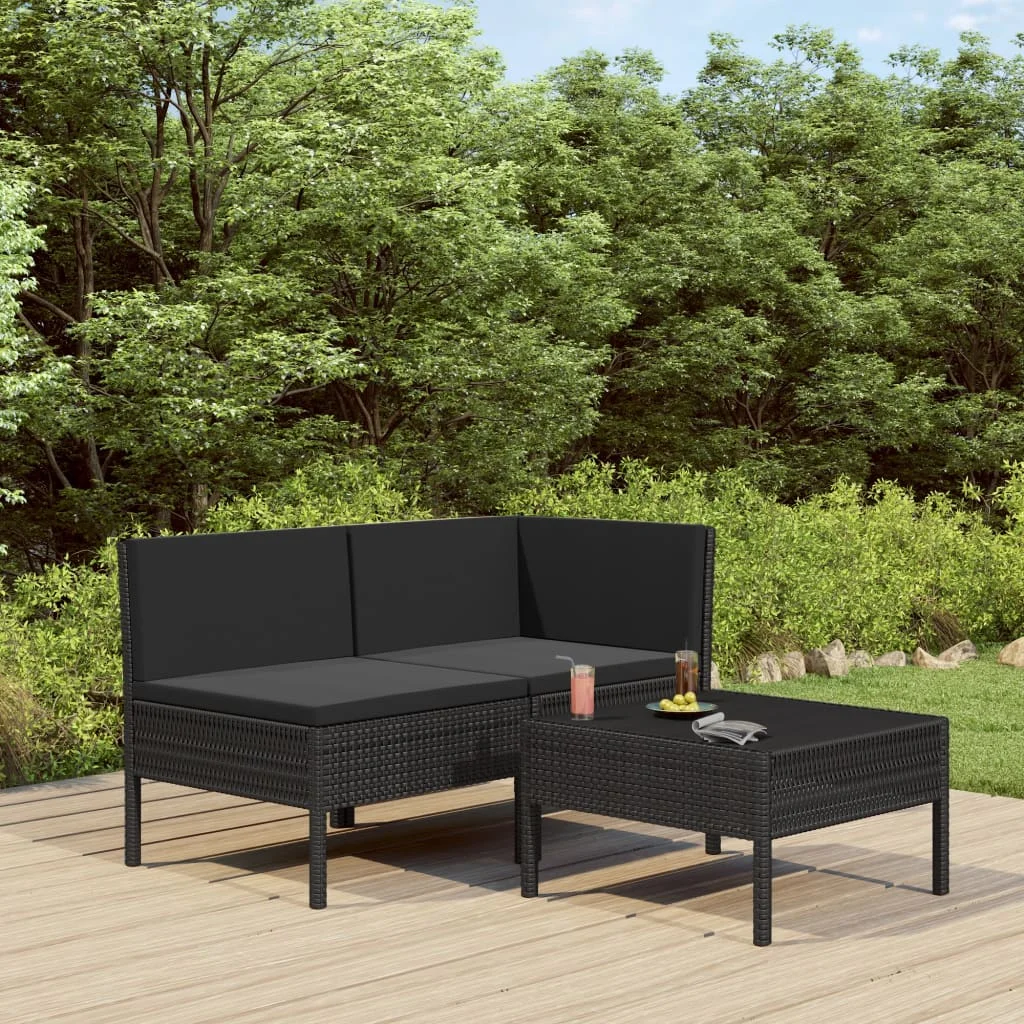 

3 Piece Patio Lounge Set with Cushions Poly Rattan Black C Outdoor Table and Chair Sets Outdoor Furniture Sets