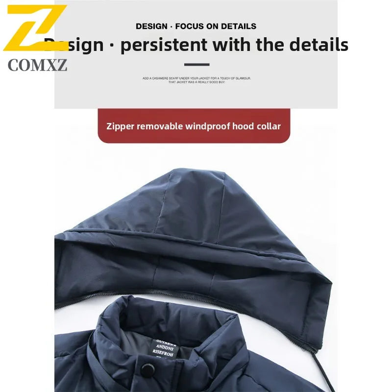 Men Detachable Hood Jacket  Winter Leisure Business Parka Waterproof Coat Windproof Thermal  Office Wear Thickened Down Overcoat