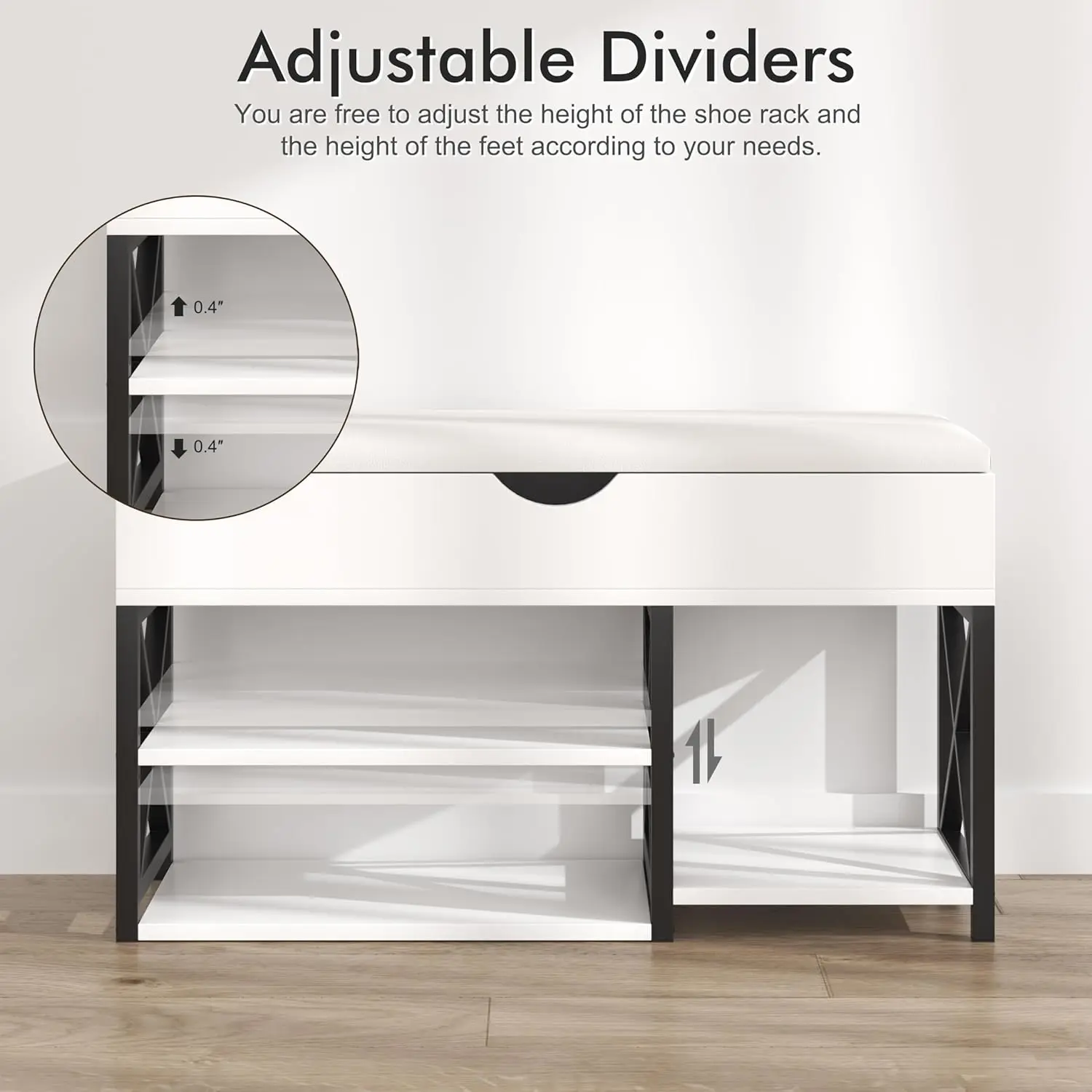 3-Tier Shoe Bench, Entryway Shoe Rack with Storage Organizer and Padded Seat for Hallway, Living Room, White