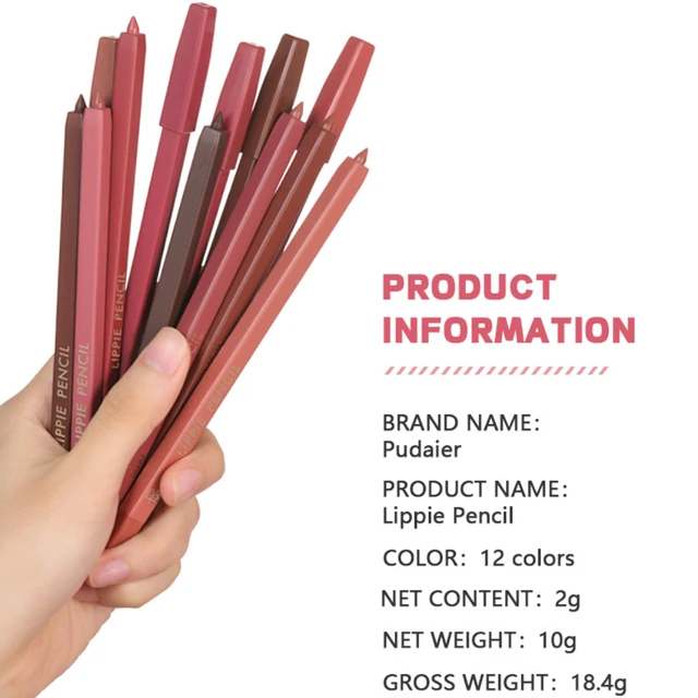 Pudaier 12 Farben Matte Lip Liner Pen Make-up Wasserdicht Samt Nude Lippenstift Bleistift Rot Braun Lipliner Kontur Tönung Lippen Make-up