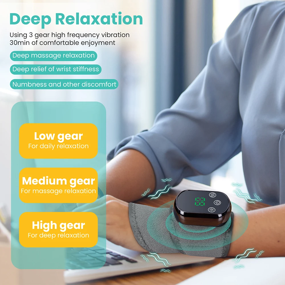 Cordless Wrist Massager Heat Vibration Relieves Tenosynovitis Massager Wrist Carpal Tunnel Fatigue Relief Wrist Brace Wrap