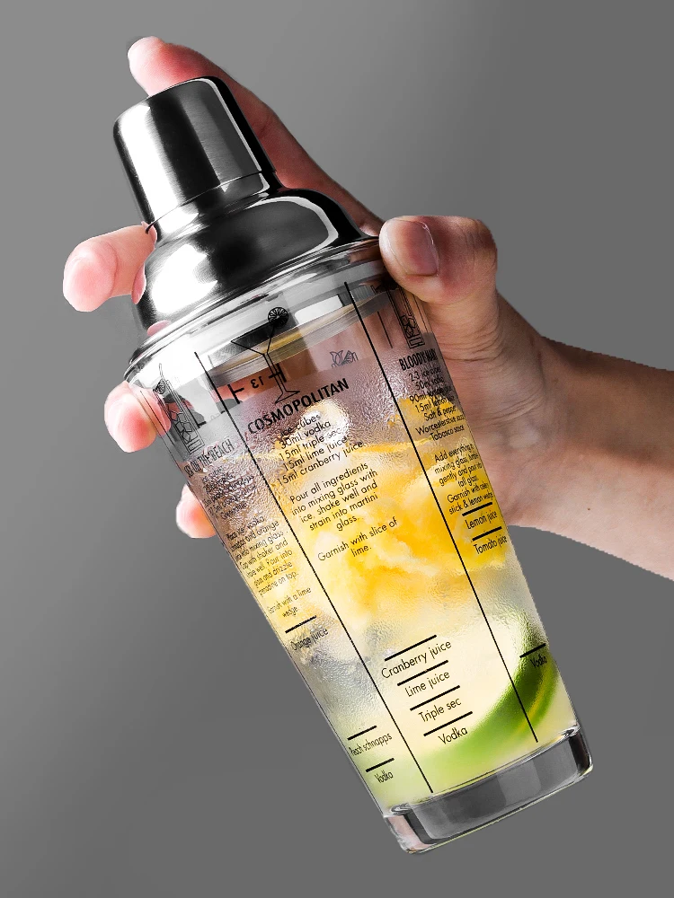 

400ML Cocktail Shaker Bar Shakers Cup Transparent Scale Wine Mixing Fruit Juice Water Bottle Stainless Steel Bartender Tools