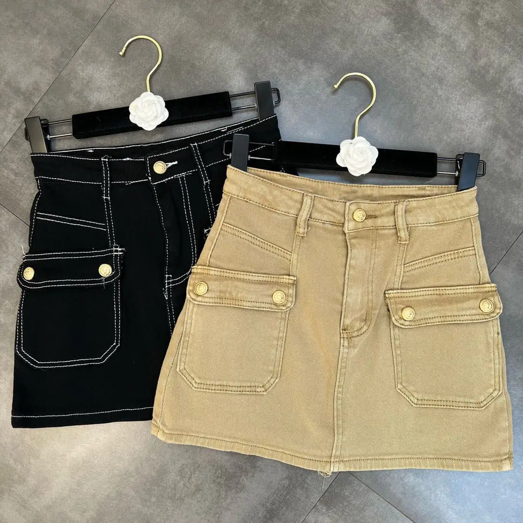 

Women's Chic High Waist Pocktes Mini Denm Iskirt Lady Summer Chic Casual Streetwear Short Cargo Skirt