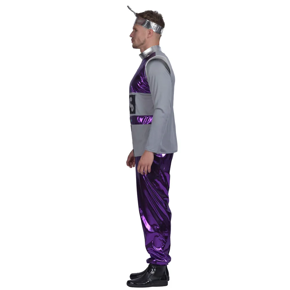Men's Movie Robot Alien Costume Cosplay Adult Halloween Party Fashion Purple Outfits Carnival Easter Purim Fancy Dress