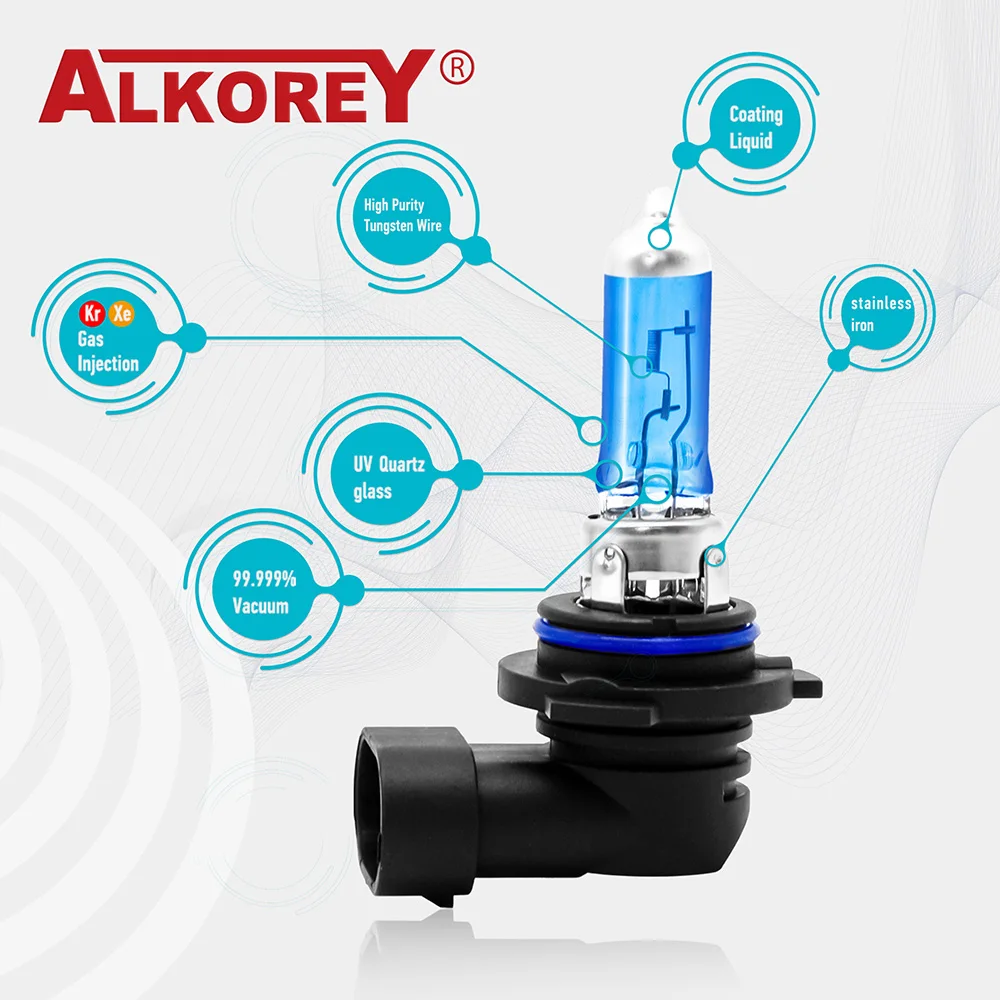 ALKOREY 2 Pcs 9006 HB4 12V 55W 5000K Super White Auto Lights Car Headlight Bulbs Automotive Halogen Lamps 3