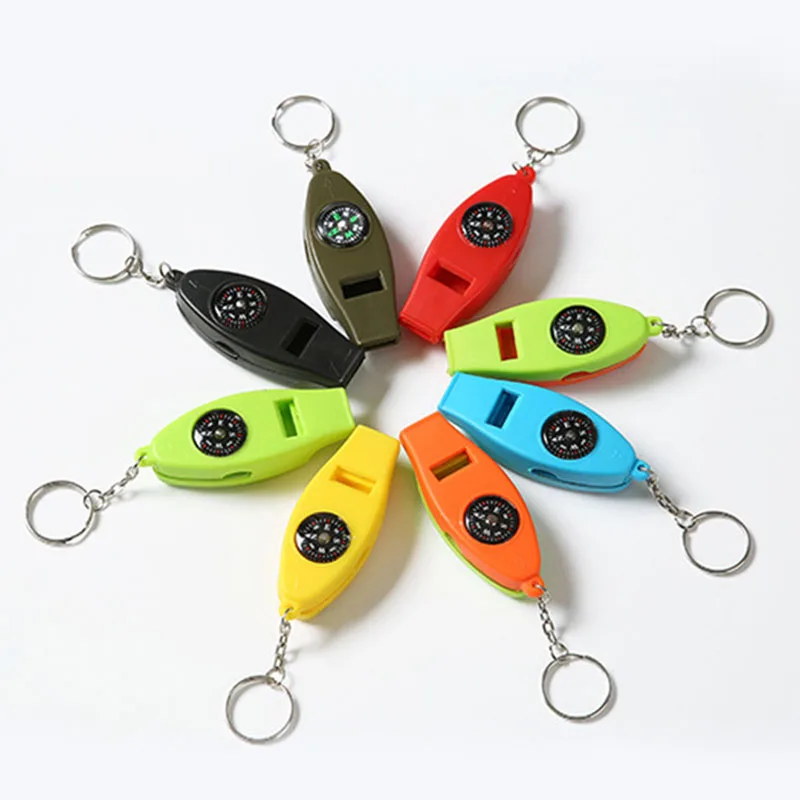 Multifunction Whistle Compass Magnifier Thermometer Loud Sound Keychain 4 In 1 Hiking Whistle Outdoor Emergency Survival Tools