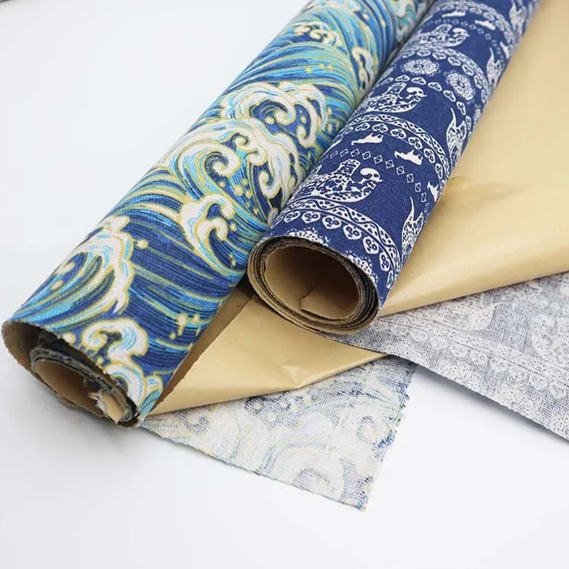 Cotton Fabric 50x148cm Self Adhesive Printed Cotton Linen Fabric for Handicraft Renovation DIY Gift Packaging Home Renovation Decorative Cloth