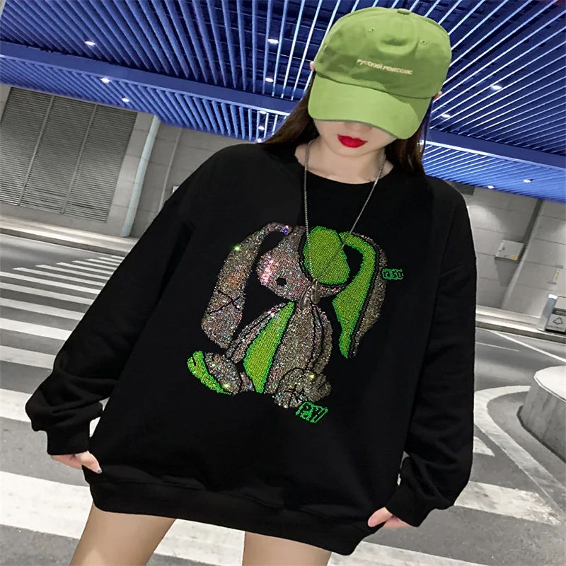 

Sandro Rivers Green Rabbit Round Neck Pullover Bodysuit Women Oversize High Street Loose Fall 2022 New Hot Fix Top