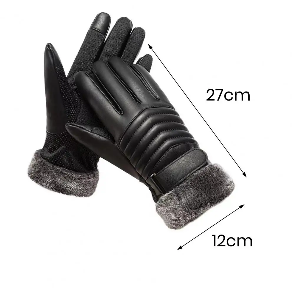 

Winter Plush Lining Riding Gloves Winter Faux Leather Motorcycle Gloves with Non-slip Palm Touch Screen for Men for Cycling