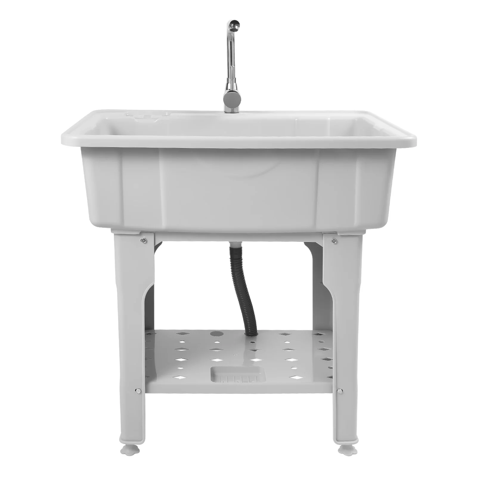 Utility Sink Laundry Tub for Laundry Room, Freestanding Plastic Laundry Sink w/Washboard, Portable Wash Bowl Basin w/Cold&Hot 2