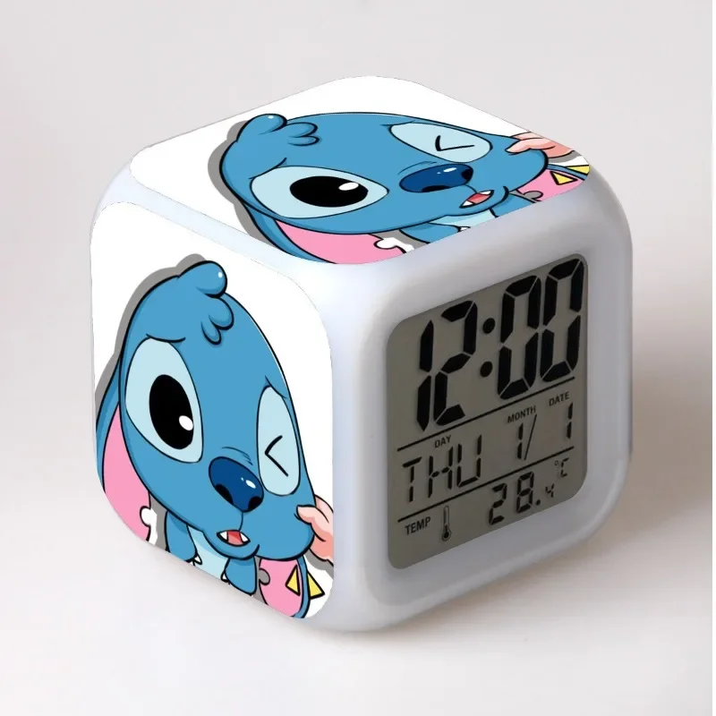 Disney Cartoon Lilo & Stitch Alarm Clock LED Color Night Light Digital Clock Stitch Anime Figures Toys for Kids Christmas Gifts