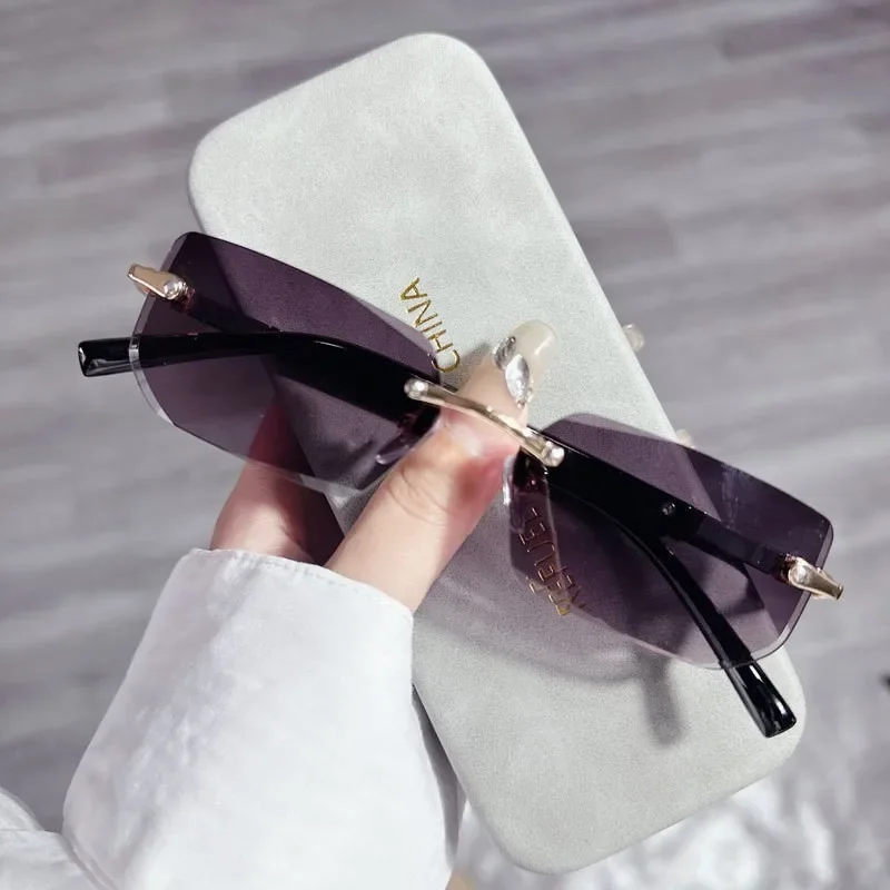 

Personalized Jelly Colored Sunshades Sunglasses Trendy Cut Edge Women Men Sunglasses New Metal Frameless Rectangle Sunglasses