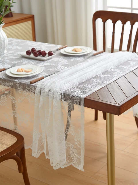 Nappe florale pliée en dentelle blanche pure, nappe pour mariages, fêtes, tables à manger 4