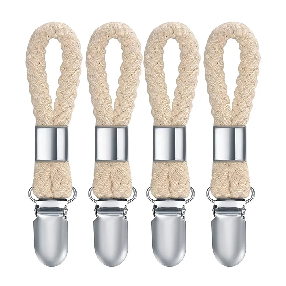 4pcs Towel Hanging Clips Clamps Braided Multipurpose Cotton Loop Metal Hook Kitchen Bathroom Storage Clips Socks Clothes Hanger