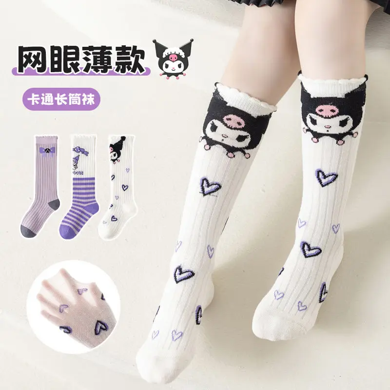 

3Pcs Girly Heart Ins Kuromi Anime Kawaii Sanrio Children Socks Summer Cute Cartoon Mesh Stockings Lovely Gifts for Kids