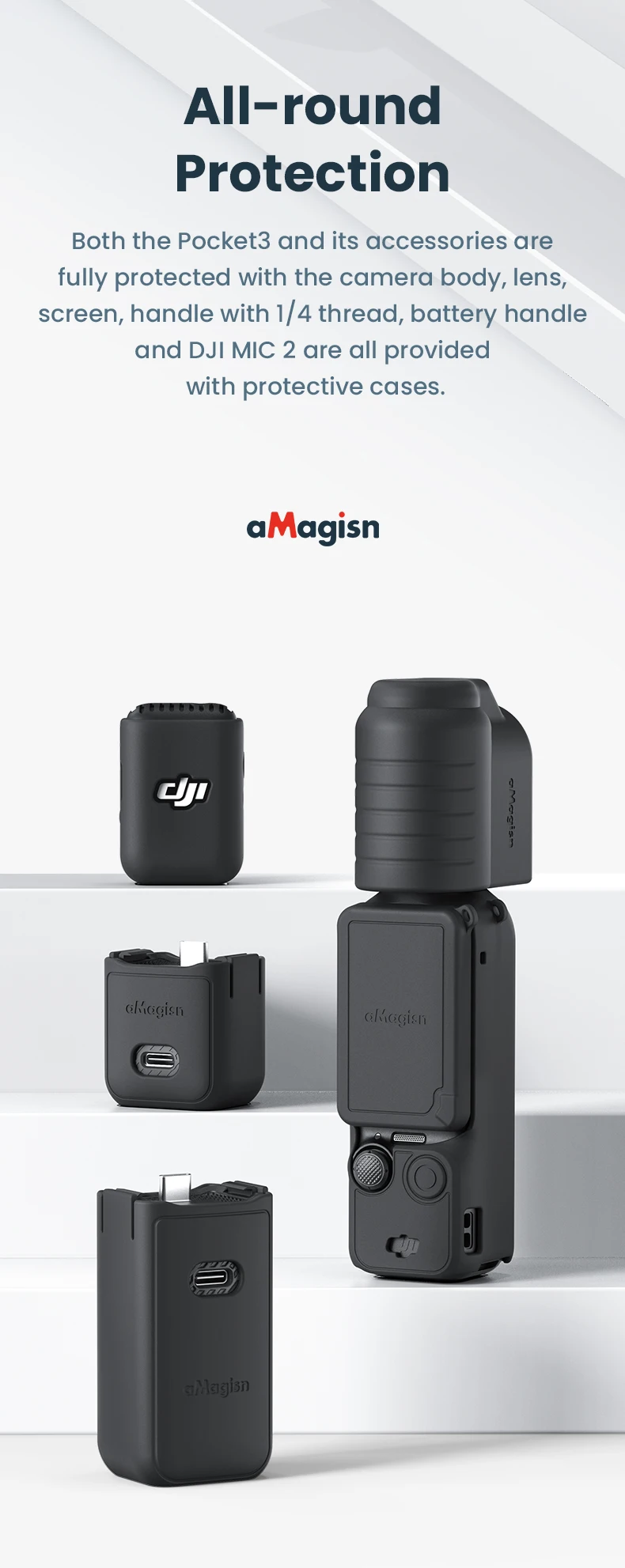 Description Picture 4 of itemaMagisn Protective Sleeve Kit for DJI Osmo Pocket 3,Body + Lens + Screen + Grip + Battery Grip + Mic + Lanyard Protection
