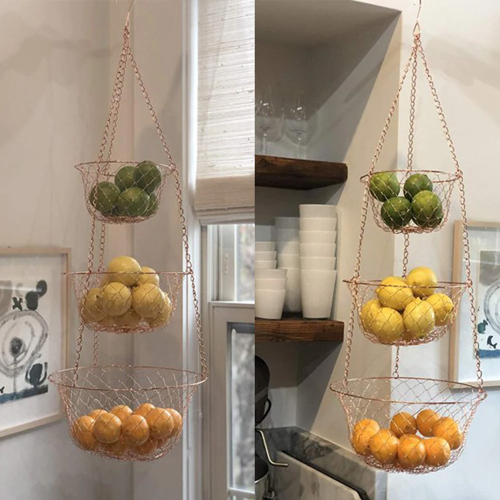 3TierWireHangingFruitBasketHomeKitchenVegetableStorage