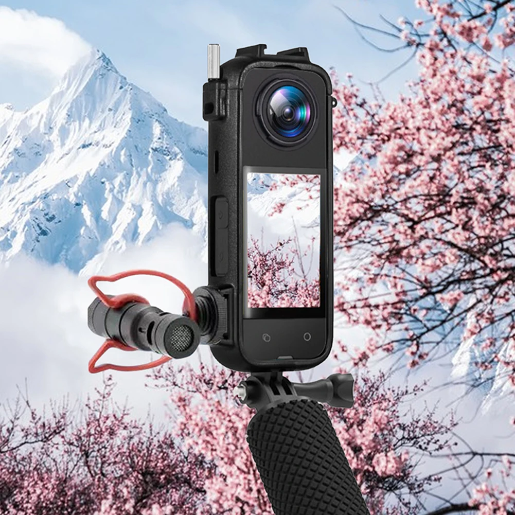 어댑터 마운트 및 나사가 있는 PC 플라스틱 보호 프레임, Insta360 X4 용 내구성 하우징 케이지, 1/4 인치 나사 구멍 및 2 콜드 슈