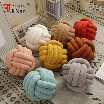 Knotted Ball Hand-Woven Lambskin Pillow – Decorative Roll Cushion 1