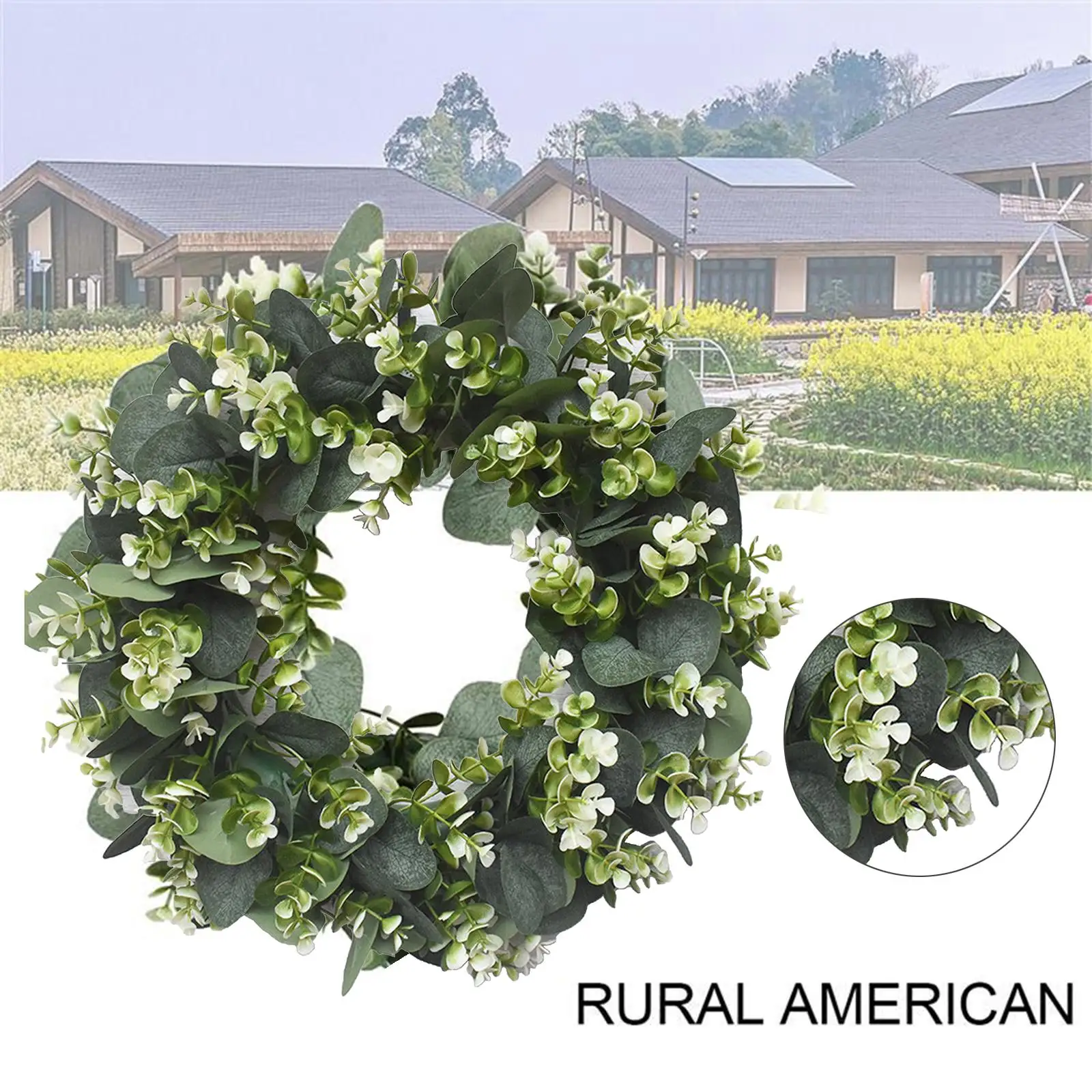 15.75-inch Large Eucalyptus Leaves Wreath Window Wall Front Door Porch Spring Green Garland Hanging Ornaments Housewarming Gift