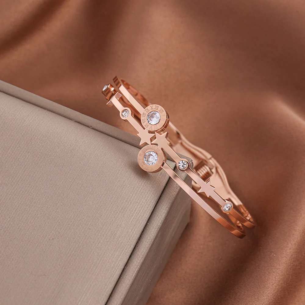 Deluxe double row roman numeral bracelet, women's 18K gold-plated bracelet, wedding orb gift 3