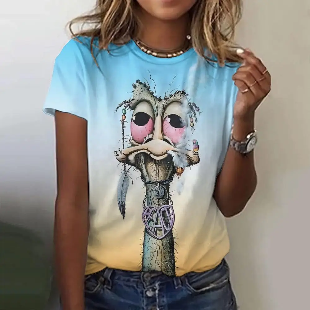 

Cute Cartoon Animal Print Fashion Funny Women's T-shirts Summer Short Sleeves Tees Pullover Street Loose Women Clothing Tops
