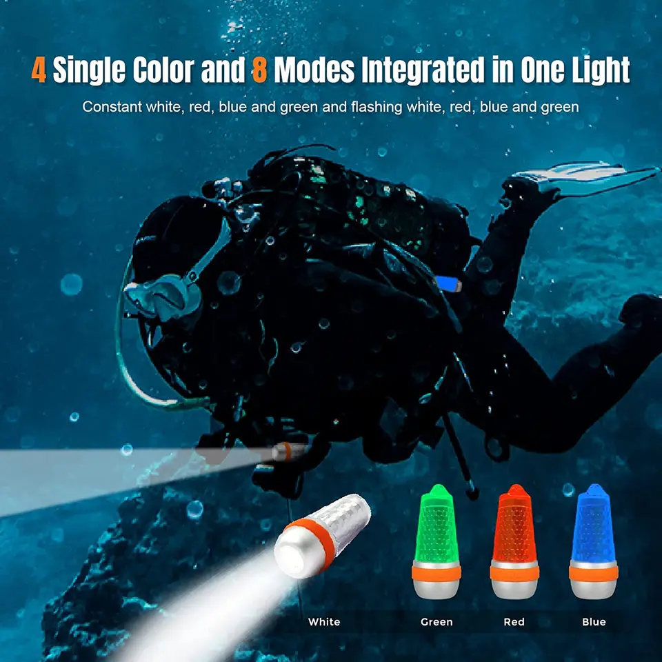 Luce Stroboscopica ORCATORCH SD01 Per Immersioni - 150m Impermeabile, Batteria AAA, 5 Colori
