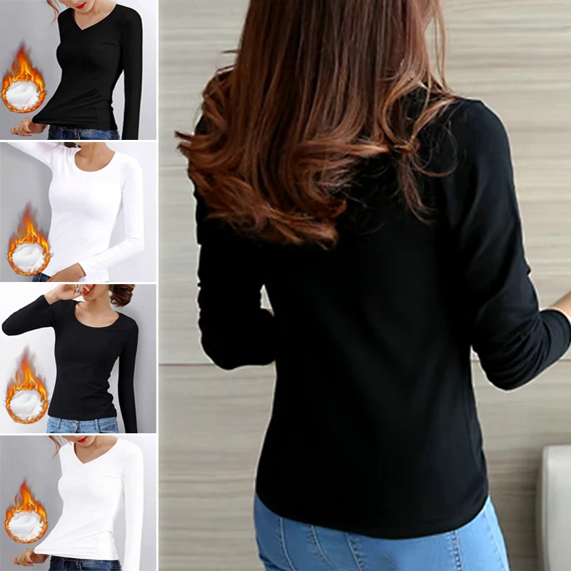 Winter Bottoming Shirt Women Thermal Underwear Solid Color German Velvet Long-Sleeved Basic T-Shirt Heating Fiber Thermal Top thermal underwear sets
