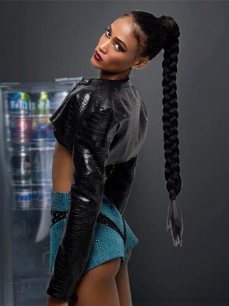 Nibber Sexy Zip Cardigan Jacket Women Serpentine Leather High Street Full Sleeve Navel Exposed Hot Girls Hip-Hop Style Clothing