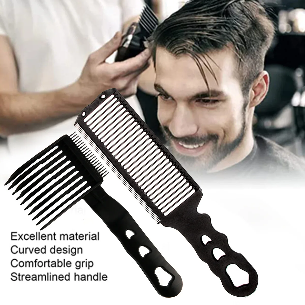 

2pcs Kit Upgrade Barber Flat Top Hair Cut Combs Men's Arc Design Curved Positioning Hair Clipper Combs Salon Hairdresser Tools