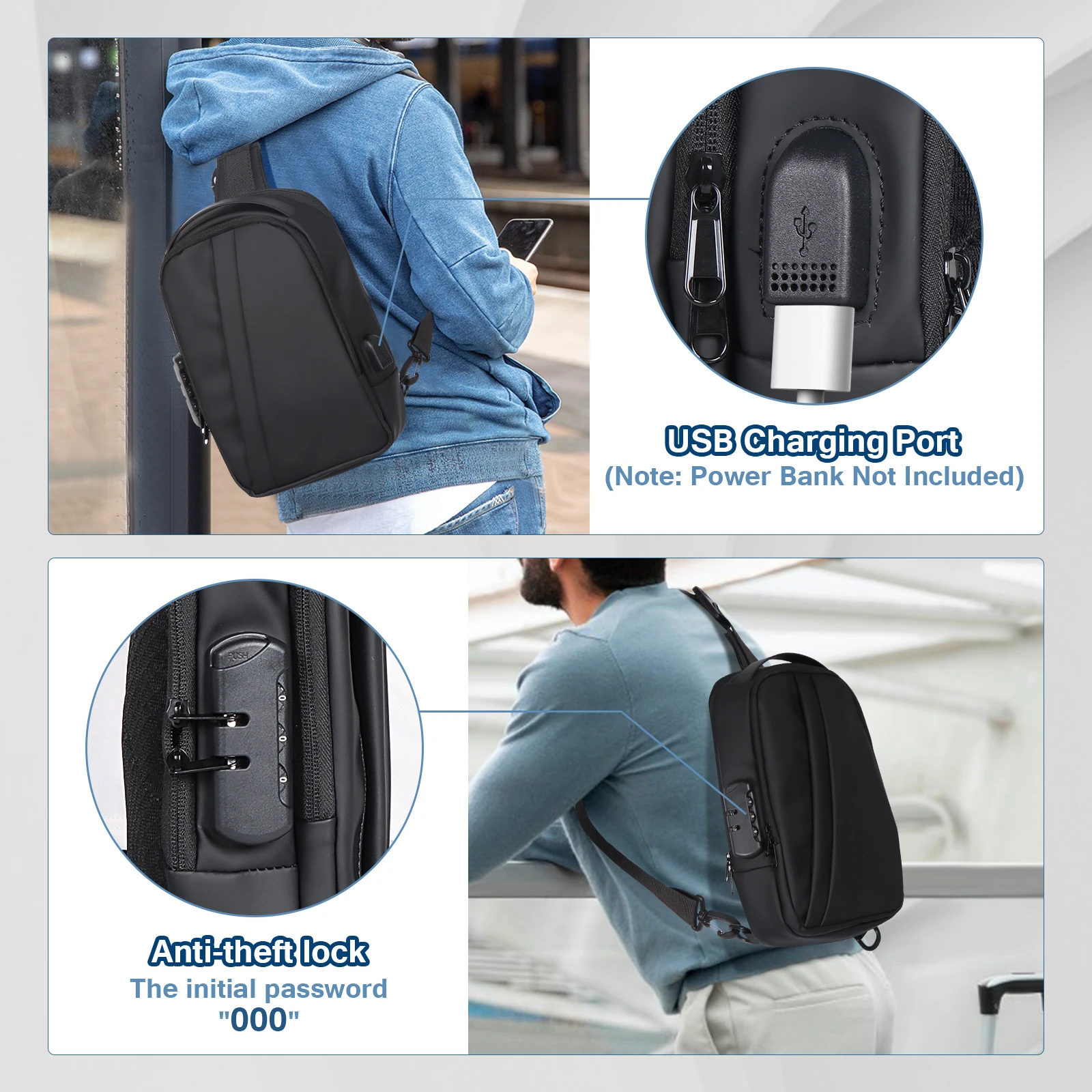 thumbnail image 2 of Mini Sling Bag For Hiking & Travel - Waterproof Crossbody Bag With TSA Lock, Anti-Theft Pockets For Men & Women 2 of 9