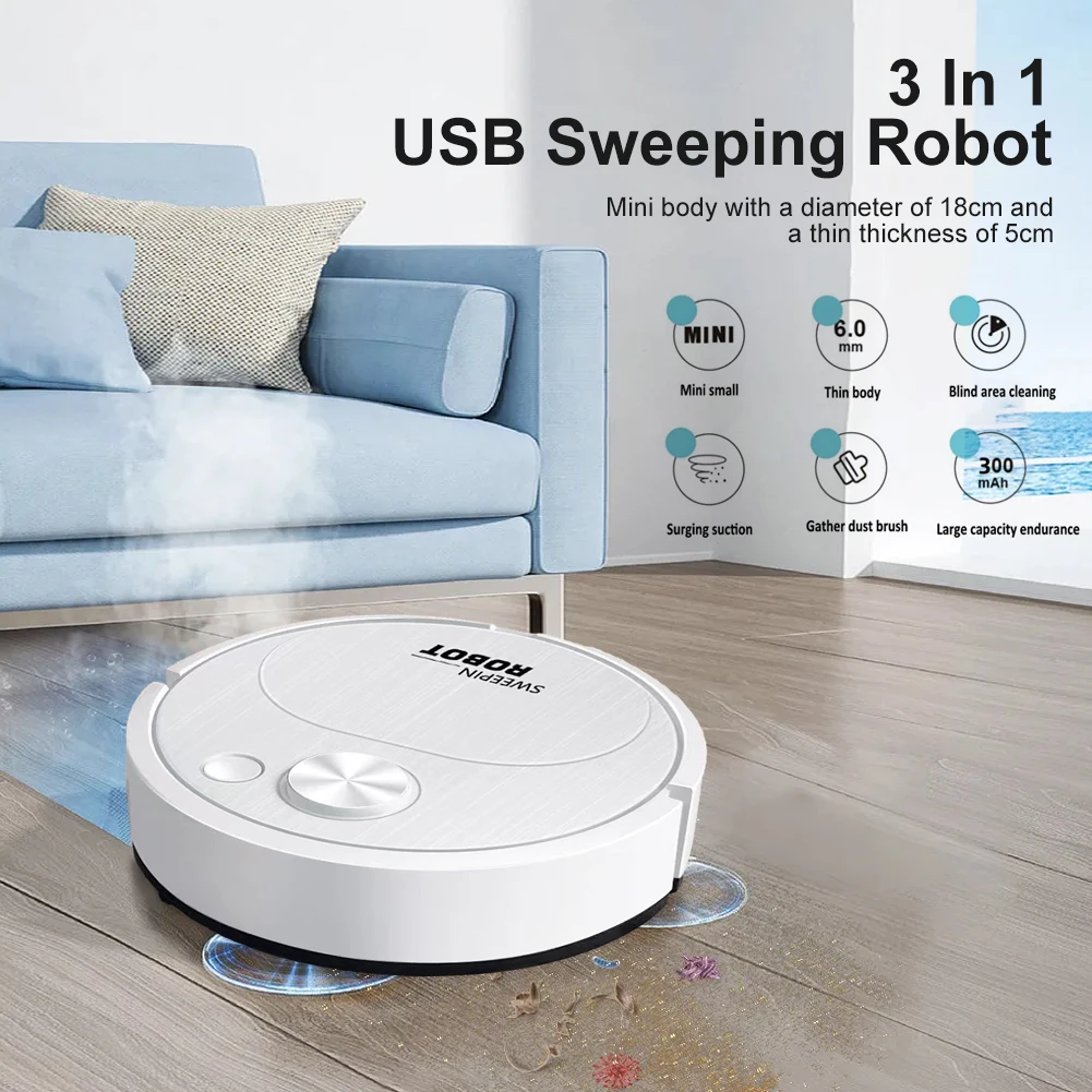 

Vacuum Robot 5cm Ultra-Thin Cleaning Robot USB Rechargeable 3 In 1 Smart Wireless Sweeper Robot 20min Duration for Home Office