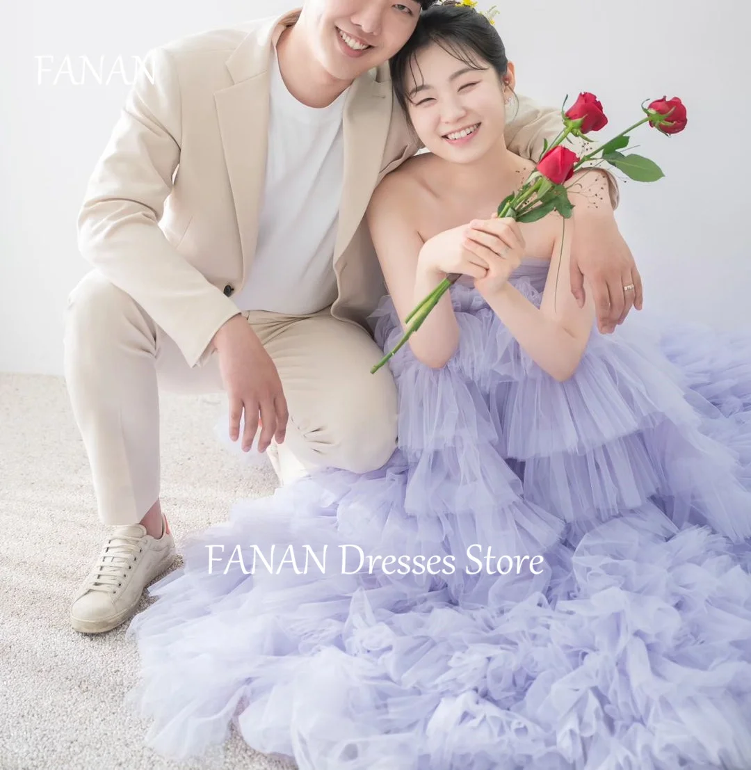 

FANAN Tulle Evening Party Dresses Korea Purple Tiered Strapless Fairy Elegant Wedding Women Formal Gowns Event Prom Gowns