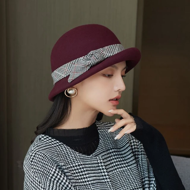 Mother Top Grade Gift Female Winter Cloche Hat Lady FormalFelt Fedora Woman Asymmetric 100% Wool Hats 1