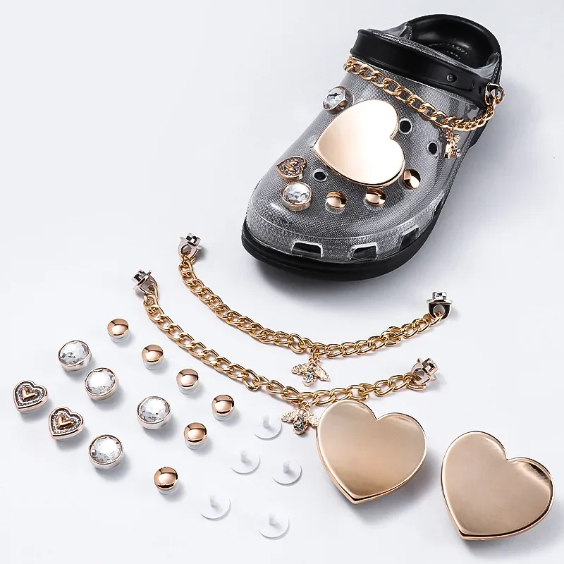 

Золотые металлические подвески для обуви, дизайнерские аксессуары для обуви, украшение для пуговиц, подвески в форме сердца для Crocs Ins Hot украшение для обуви DIY