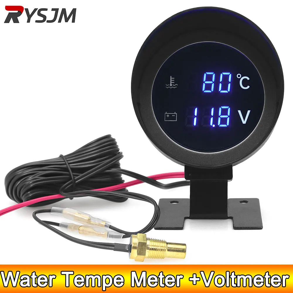 Automobile Gauge Water Temperature Gauge LED Voltmeter LCD Gauge Voltmeter Temperature Sensor Digital Temperature Gauge AD 12V/24V Car Water Temperature Gauge + Voltmeter Car Motors Water Temp Voltage 2in1 Meter Digital With Temp Sensor